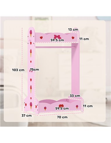 AIYAPLAY Kids Clothes Rail with 2 Storage Shelves for 3-8 Years Old, Hot Pink