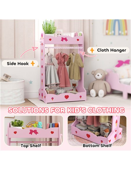 AIYAPLAY Kids Clothes Rail with 2 Storage Shelves for 3-8 Years Old, Hot Pink - pic 131703 | FastDaddyshop