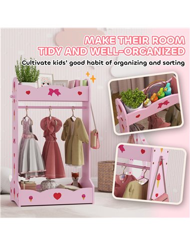 AIYAPLAY Kids Clothes Rail with 2 Storage Shelves for 3-8 Years Old, Hot Pink