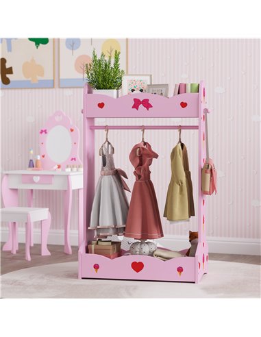 AIYAPLAY Kids Clothes Rail with 2 Storage Shelves for 3-8 Years Old, Hot Pink