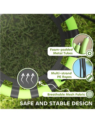 AIYAPLAY 60 cm Diameter Kid Nest Swing Seat with Height Adjustable Ropes for Outdoor Indoor, Black