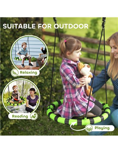 AIYAPLAY 60 cm Diameter Kid Nest Swing Seat with Height Adjustable Ropes for Outdoor Indoor, Black
