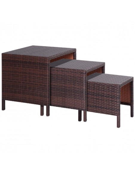 Outsunny 3 Pcs Rattan Nesting Tables Set, Brown - pic 13173 | FastDaddyshop