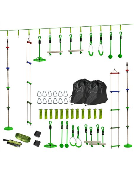 AIYAPLAY Obstacle Course for Kids with 10PCs Slackline Kit, with Monkey Bars, Gym Rings, Rope Ladder, Nest Swing, Hanging Tray - pic 131736 | FastDaddyshop