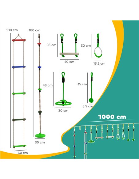 AIYAPLAY Obstacle Course for Kids with 10PCs Slackline Kit, with Monkey Bars, Gym Rings, Rope Ladder, Nest Swing, Hanging Tray - pic 131738 | FastDaddyshop