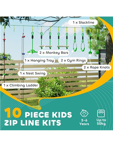 AIYAPLAY Obstacle Course for Kids with 10PCs Slackline Kit, with Monkey Bars, Gym Rings, Rope Ladder, Nest Swing, Hanging Tray