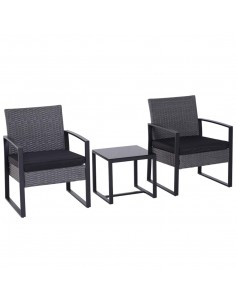 Outsunny 2 Seater Rattan Patio Set with Cushions, Grey