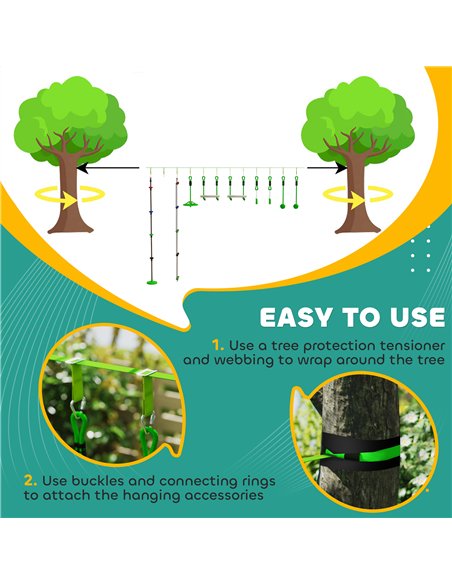 AIYAPLAY Obstacle Course for Kids with 10PCs Slackline Kit, with Monkey Bars, Gym Rings, Rope Ladder, Nest Swing, Hanging Tray - pic 131740 | FastDaddyshop