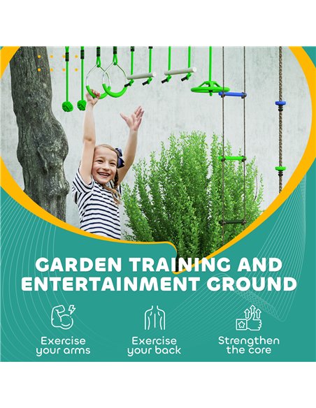 AIYAPLAY Obstacle Course for Kids with 10PCs Slackline Kit, with Monkey Bars, Gym Rings, Rope Ladder, Nest Swing, Hanging Tray - pic 131741 | FastDaddyshop