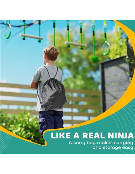 AIYAPLAY Obstacle Course for Kids with 10PCs Slackline Kit, with Monkey Bars, Gym Rings, Rope Ladder, Nest Swing, Hanging Tray - pic 131742 | FastDaddyshop