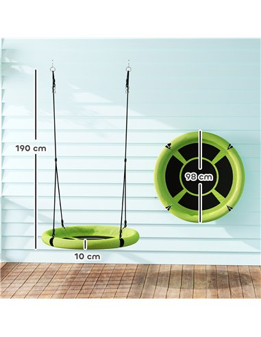 AIYAPLAY 100cm Diameter Nest Swing Seat for Kids with Height Adjustable Hanging Ropes for Outdoor, Playground, Garden, Green
