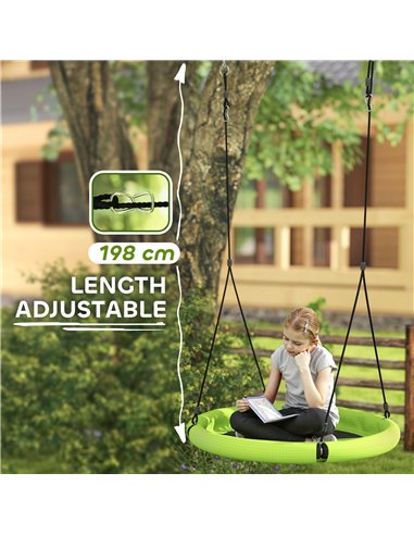 AIYAPLAY 100cm Diameter Nest Swing Seat for Kids with Height Adjustable Hanging Ropes for Outdoor, Playground, Garden, Green