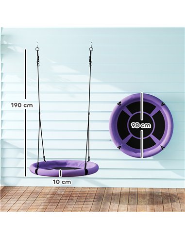 AIYAPLAY 100cm Diameter Nest Swing Seat for Kids with Height Adjustable Hanging Ropes for Outdoor, Playground, Garden, Purple