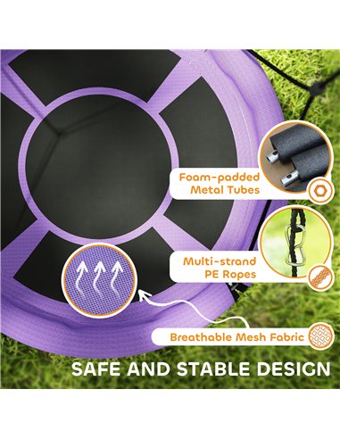 AIYAPLAY 100cm Diameter Nest Swing Seat for Kids with Height Adjustable Hanging Ropes for Outdoor, Playground, Garden, Purple