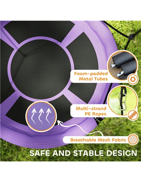AIYAPLAY 100cm Diameter Nest Swing Seat for Kids with Height Adjustable Hanging Ropes for Outdoor, Playground, Garden, Purple - pic 131757 | FastDaddyshop