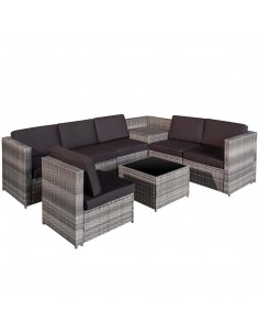 Outsunny 6-Seater Rattan Sofa Furniture Set with Cushions, Steel Frame, Grey