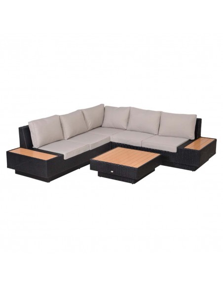 Outsunny 4 PCs Rattan Garden Furniture Corner Sofa and Coffee Table Set, Black - pic 13177 | FastDaddyshop