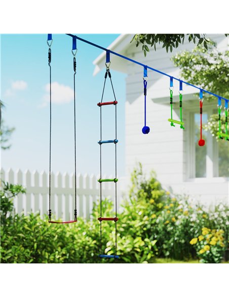 AIYAPLAY 10 Piece Zip Line Kit for Kids with 10m Slackline, Monkey Bars, Swing, Climbing Ladder, Hanging Tray, Metal Rings - pic 131771 | FastDaddyshop
