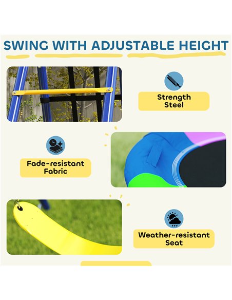 AIYAPLAY 6 in 1 Metal Kids Swing Set with 3 Swings, Climbing Ladder & Net, Basketball Hoop, for Ages 3-8 - pic 131787 | FastDaddyshop