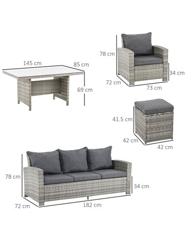 Outsunny 7-Seater Outdoor Rattan Dining Set with Cushion, Light Grey