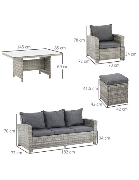 Outsunny 7-Seater Outdoor Rattan Dining Set with Cushion, Light Grey - pic 13179 | FastDaddyshop