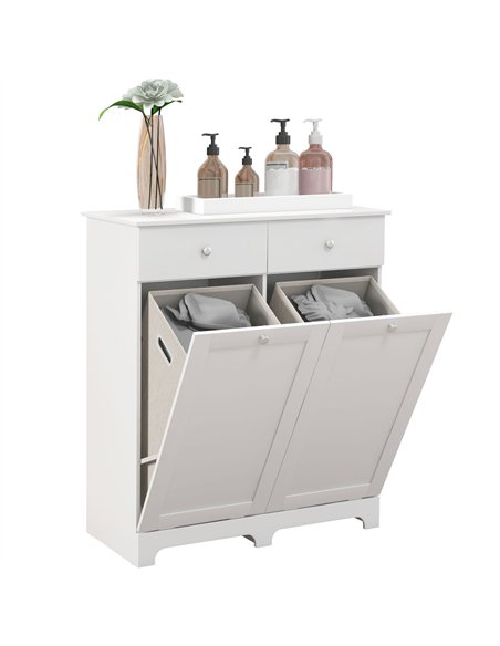 HOMCOM Duo Hamper Laundry Storage Cabinet - White - pic 131790 | FastDaddyshop