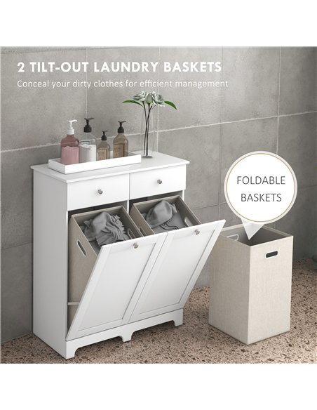 HOMCOM Duo Hamper Laundry Storage Cabinet - White - pic 131793 | FastDaddyshop