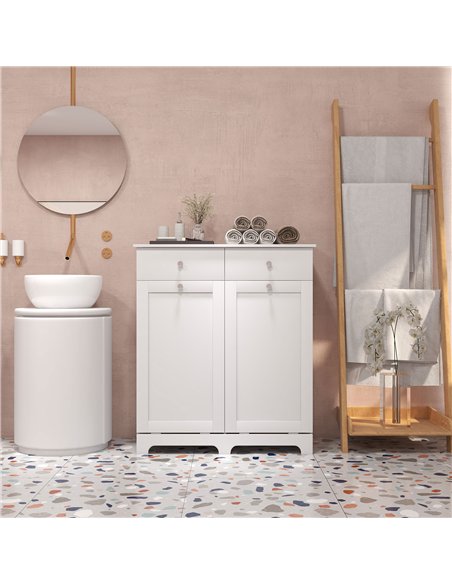HOMCOM Duo Hamper Laundry Storage Cabinet - White - pic 131796 | FastDaddyshop