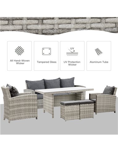 Outsunny 7-Seater Outdoor Rattan Dining Set with Cushion, Light Grey