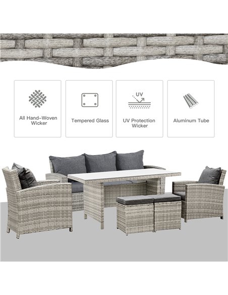 Outsunny 7-Seater Outdoor Rattan Dining Set with Cushion, Light Grey - pic 13180 | FastDaddyshop