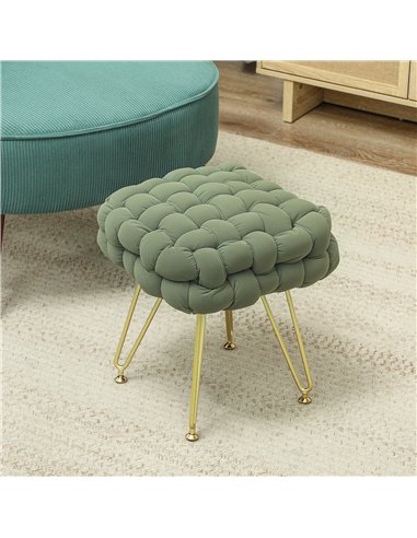 HOMCOM Velvet-Feel Bold Woven Footstool - Green