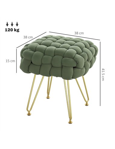 HOMCOM Velvet-Feel Bold Woven Footstool - Green