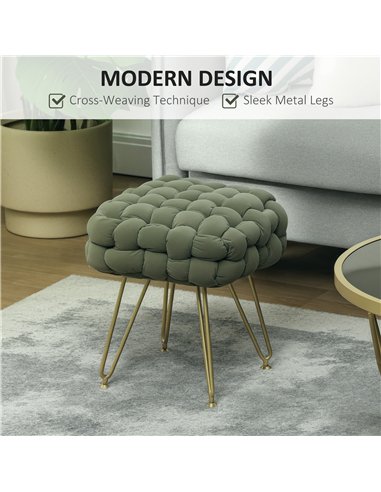 HOMCOM Velvet-Feel Bold Woven Footstool - Green