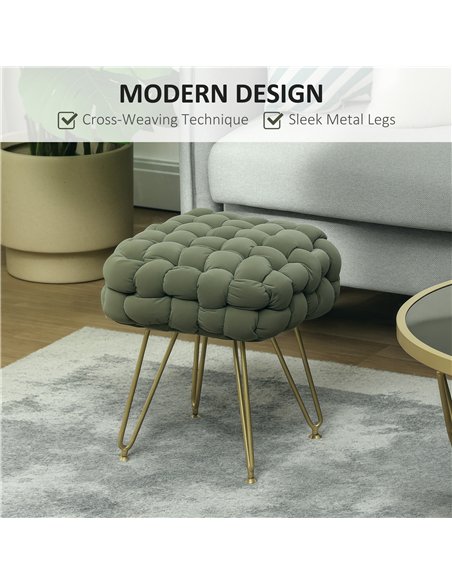 HOMCOM Velvet-Feel Bold Woven Footstool - Green - pic 131802 | FastDaddyshop