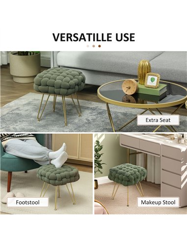 HOMCOM Velvet-Feel Bold Woven Footstool - Green