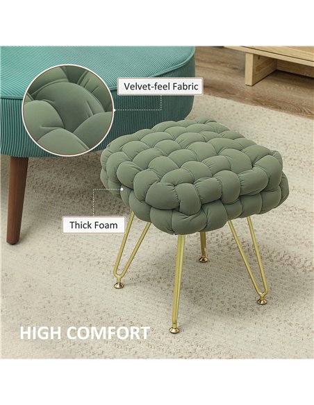 HOMCOM Velvet-Feel Bold Woven Footstool - Green - pic 131804 | FastDaddyshop