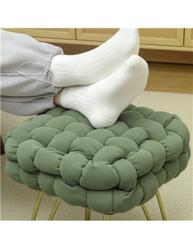HOMCOM Velvet-Feel Bold Woven Footstool - Green