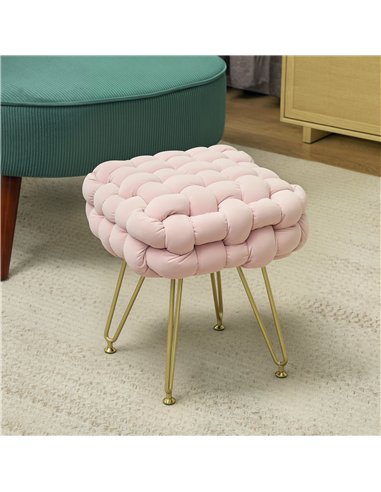 HOMCOM Velvet-Feel Bold Woven Footstool - Pink