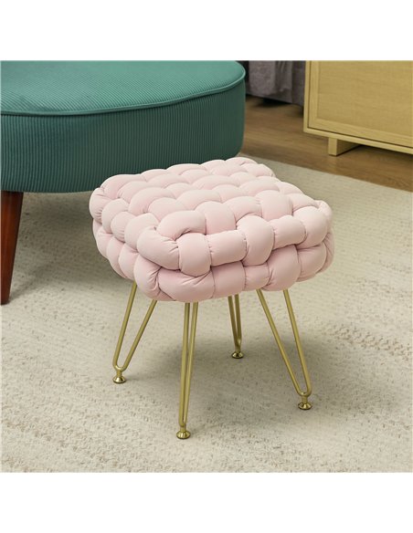 HOMCOM Velvet-Feel Bold Woven Footstool - Pink - pic 131809 | FastDaddyshop
