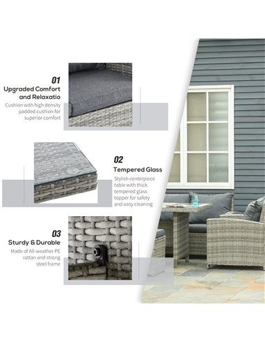 Outsunny 7-Seater Outdoor Rattan Dining Set with Cushion, Light Grey