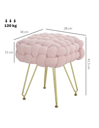 HOMCOM Velvet-Feel Bold Woven Footstool - Pink