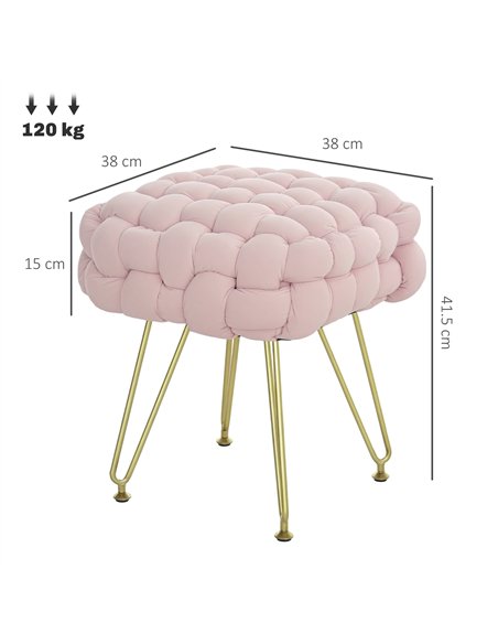 HOMCOM Velvet-Feel Bold Woven Footstool - Pink - pic 131810 | FastDaddyshop