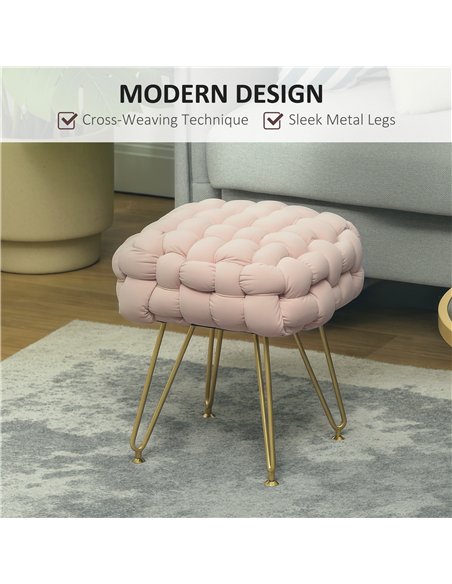 HOMCOM Velvet-Feel Bold Woven Footstool - Pink - pic 131811 | FastDaddyshop