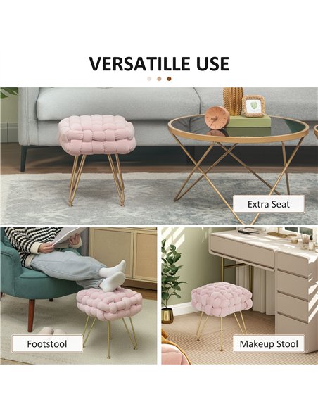 HOMCOM Velvet-Feel Bold Woven Footstool - Pink - pic 131812 | FastDaddyshop