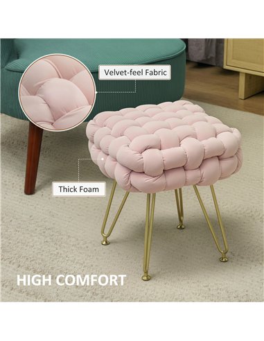 HOMCOM Velvet-Feel Bold Woven Footstool - Pink
