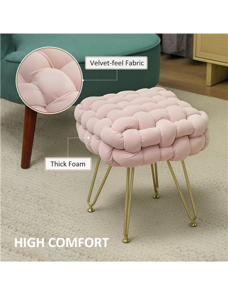 HOMCOM Velvet-Feel Bold Woven Footstool - Pink - pic 131813 | FastDaddyshop