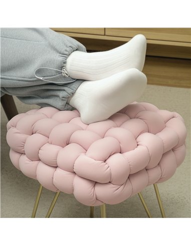HOMCOM Velvet-Feel Bold Woven Footstool - Pink