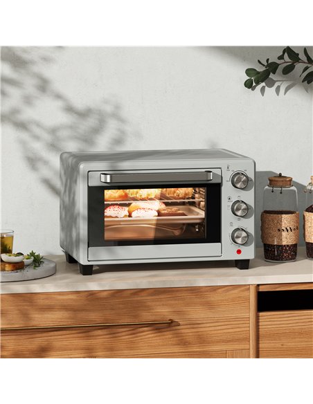 HOMCOM 21L Mini Countertop Oven, 100°C-230°C Adjustable Temp - Silver Tone - pic 131818 | FastDaddyshop