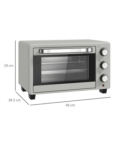 HOMCOM 21L Mini Countertop Oven, 100°C-230°C Adjustable Temp - Silver Tone