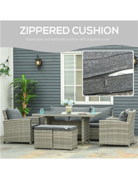 Outsunny 7-Seater Outdoor Rattan Dining Set with Cushion, Light Grey - pic 13182 | FastDaddyshop